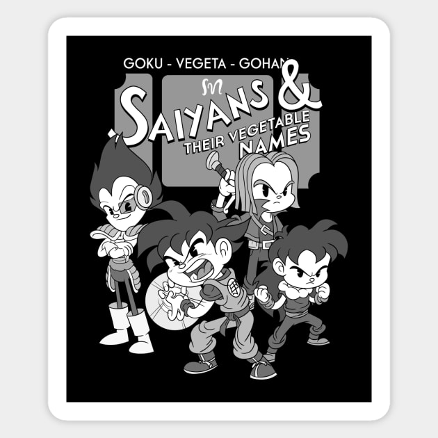 Saiyans and their vegetable names Sticker by Juandamurai